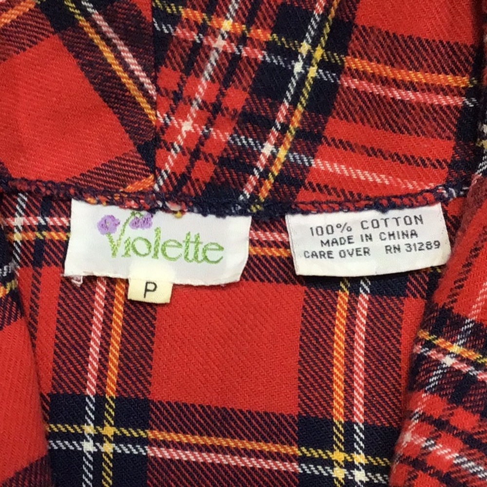 Vintage Red Plaid Tartan Blue Piping Self Tie Belt Front Pocket Flannel Maxi - Picture 2 of 15